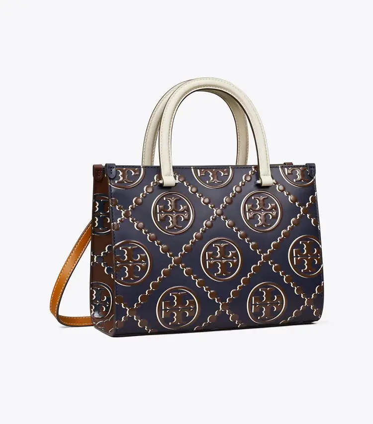 T Monogram Contrast Embossed Top-Handle Tote