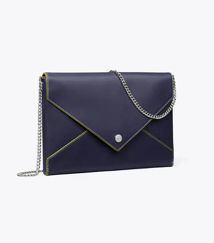 Smooth Leather Envelope Chain Pouch