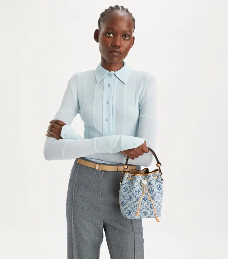 T Monogram Denim Mini Bucket Bag - Image 3