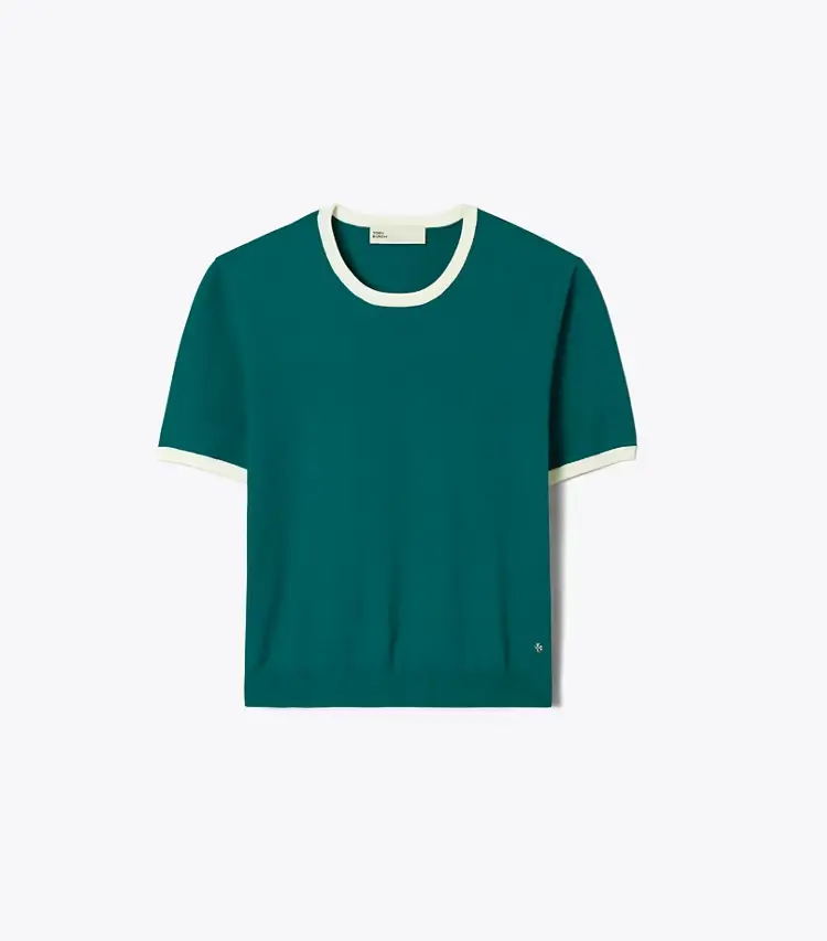 Contrast-Trim Short-Sleeve Sweater