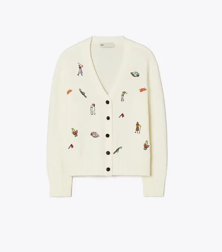 Embroidered Golf Cardigan