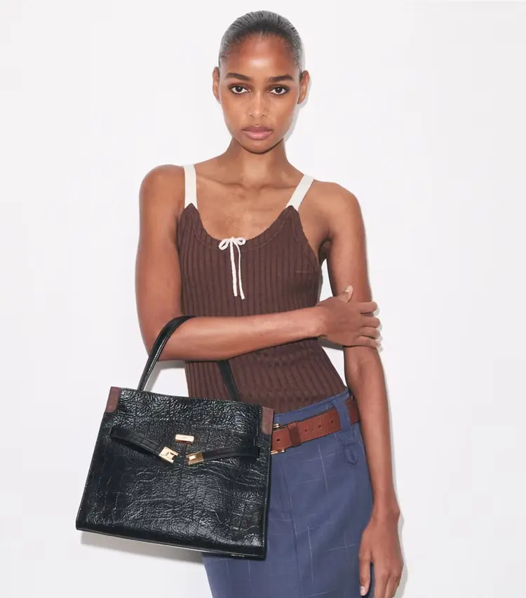 Small Lee Radziwill Embossed Double Bag - Image 2