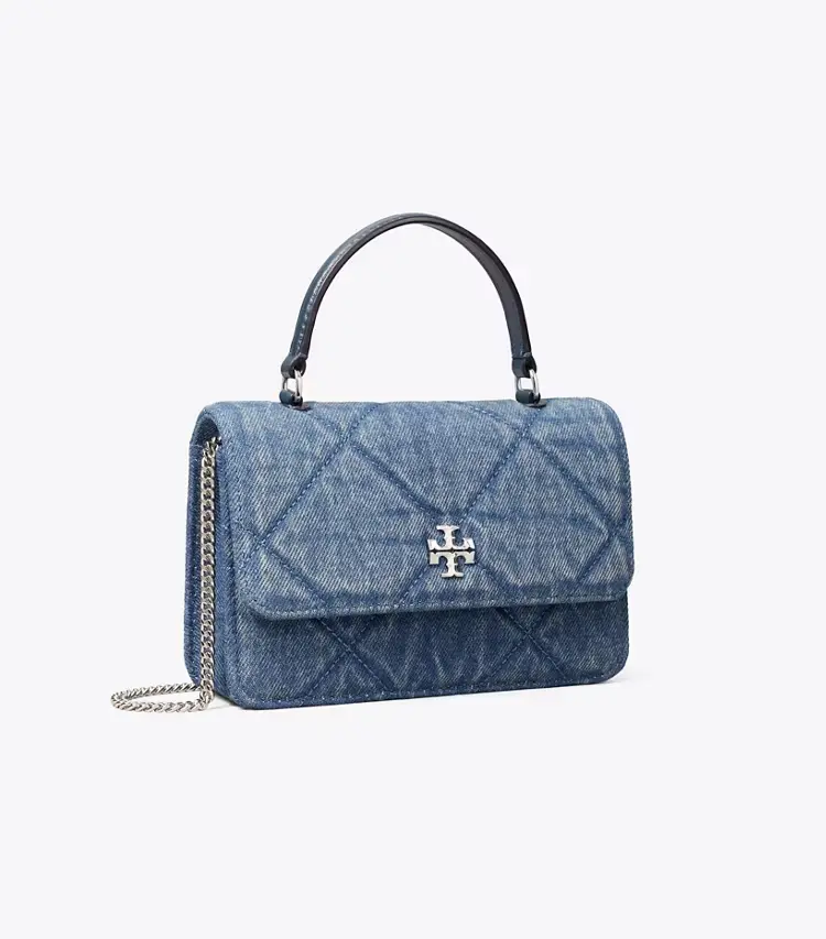 Mini Kira Diamond Quilt Denim Top-Handle Crossbody
