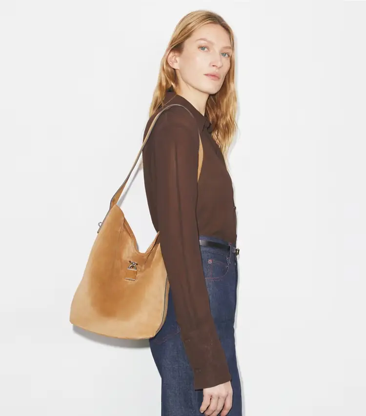 Lock Slim Suede Bucket Bag - Image 2