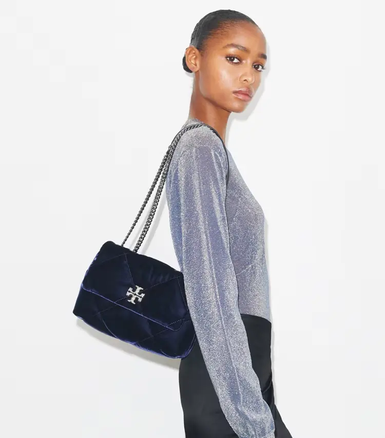 Small Kira Diamond Quilt Velvet PavÉ Shoulder Bag - Image 2