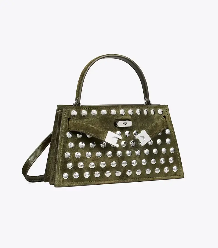 Mini Lee Radziwill Studded Suede Top-Handle Bag