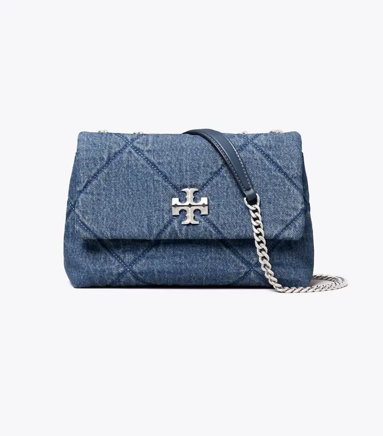 Small Kira Diamond Quilt Denim Shoulder Bag - Image 4