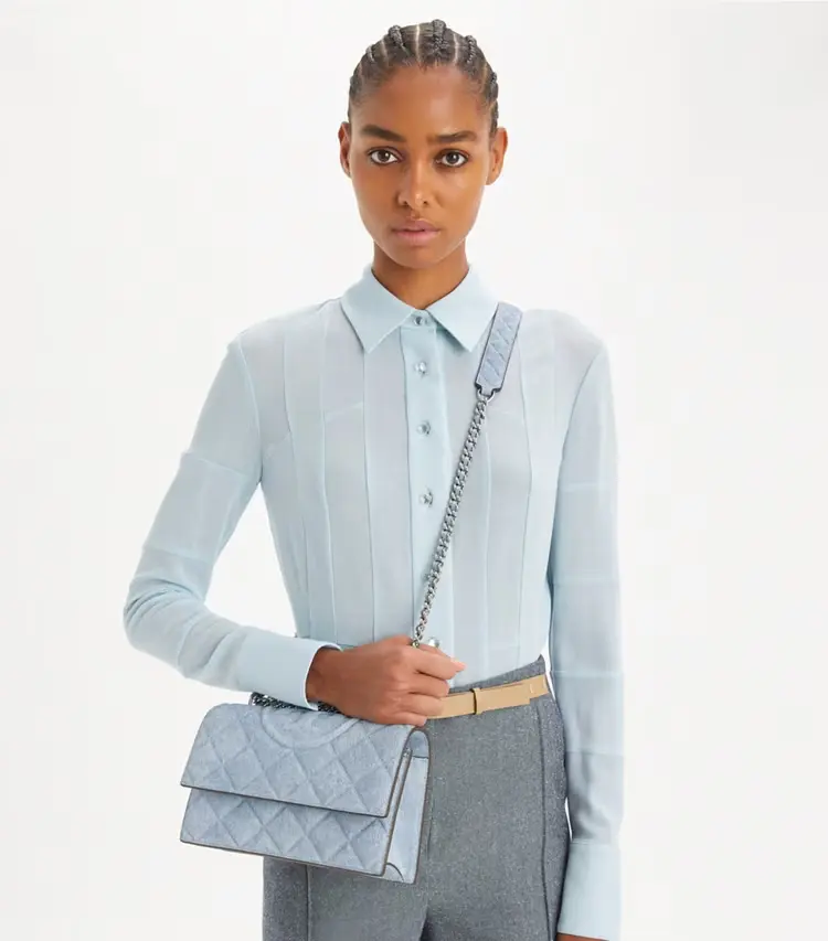 Small Fleming Denim-Print Suede Shoulder Bag - Image 3
