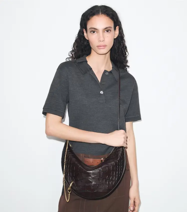 Pierced Croc-Embossed Crossbody Bag - Image 2