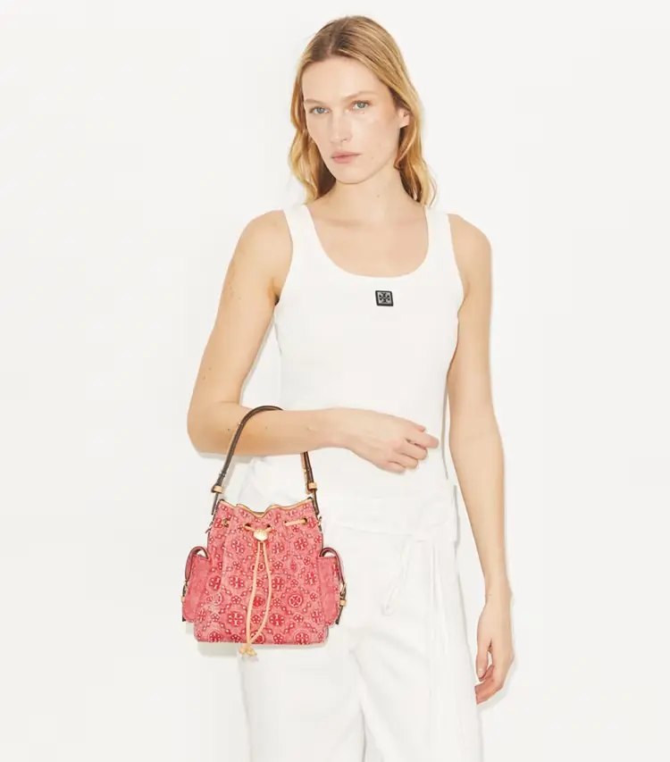 T Monogram Denim Bucket Bag - Image 3