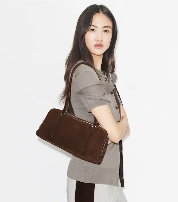 Small Marshmallow Suede Satchel - Image 2