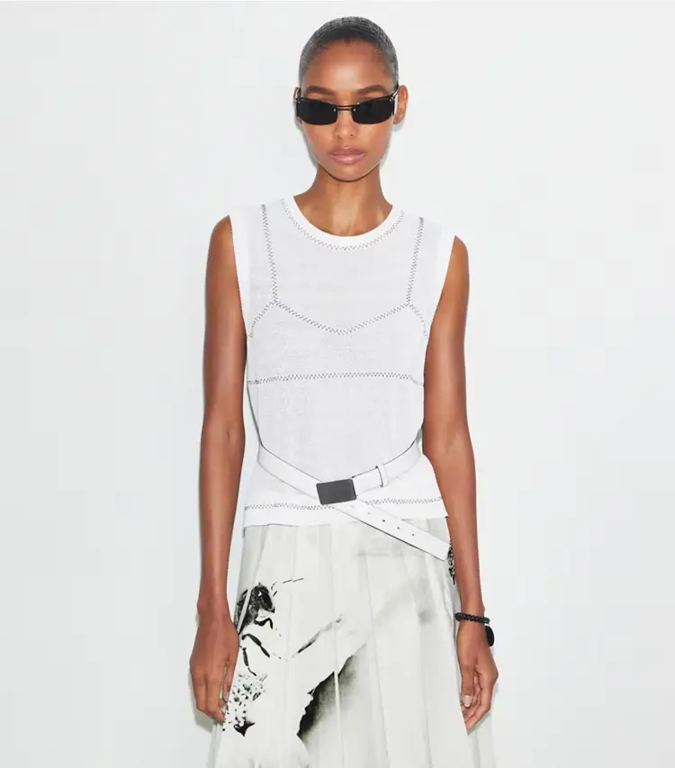 Cotton And Nylon Mesh Top - Image 2