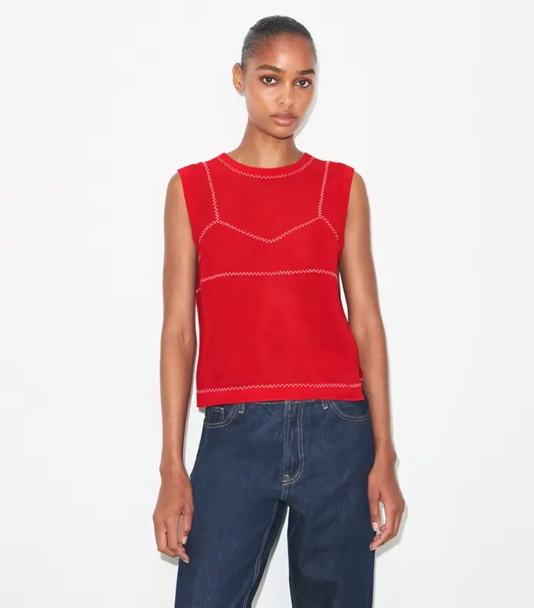 Cotton And Nylon Mesh Top - Image 2