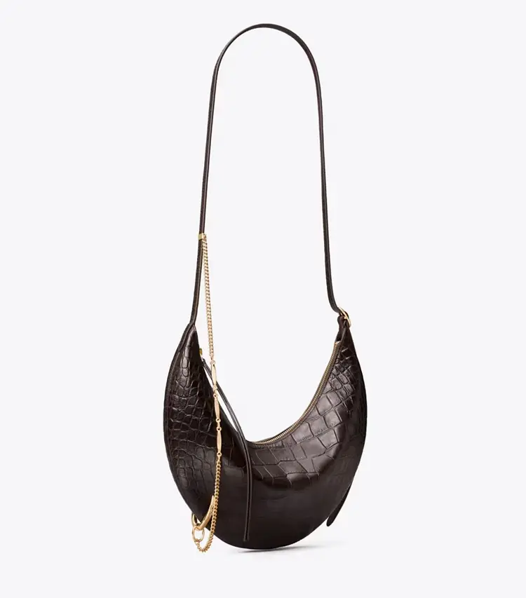 Pierced Croc-Embossed Crossbody Bag