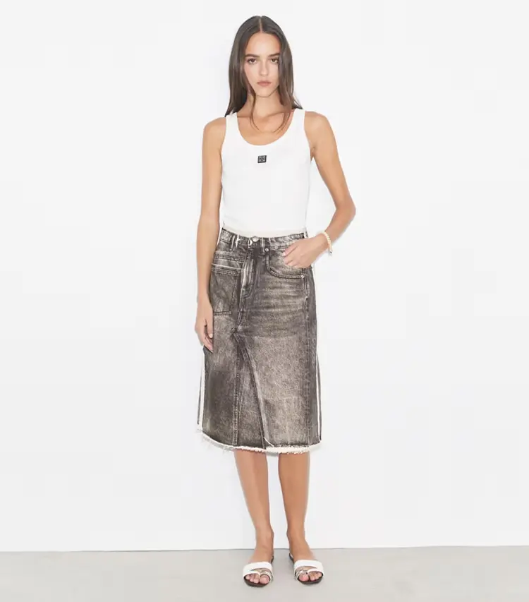 Overprinted Deconstructed Denim Skirt - Image 2