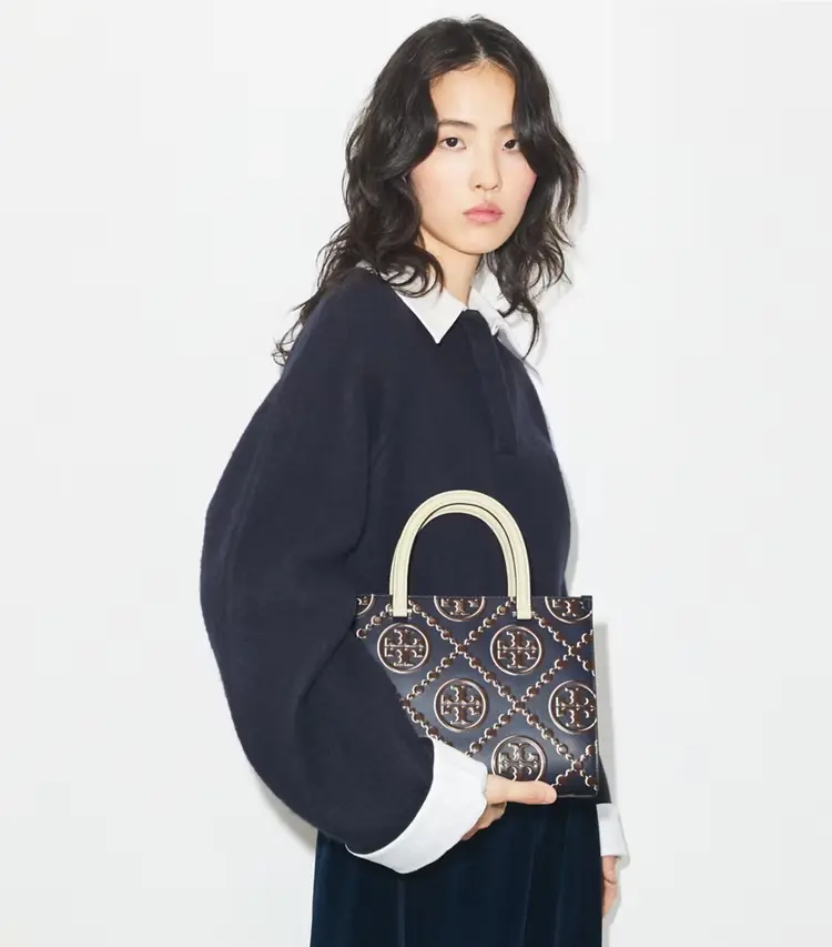 T Monogram Contrast Embossed Top-Handle Tote - Image 3