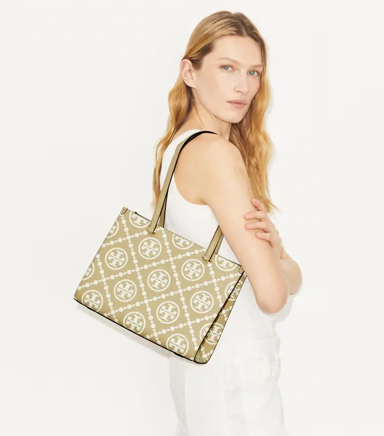 T Monogram Contrast Embossed Small Tote - Image 2