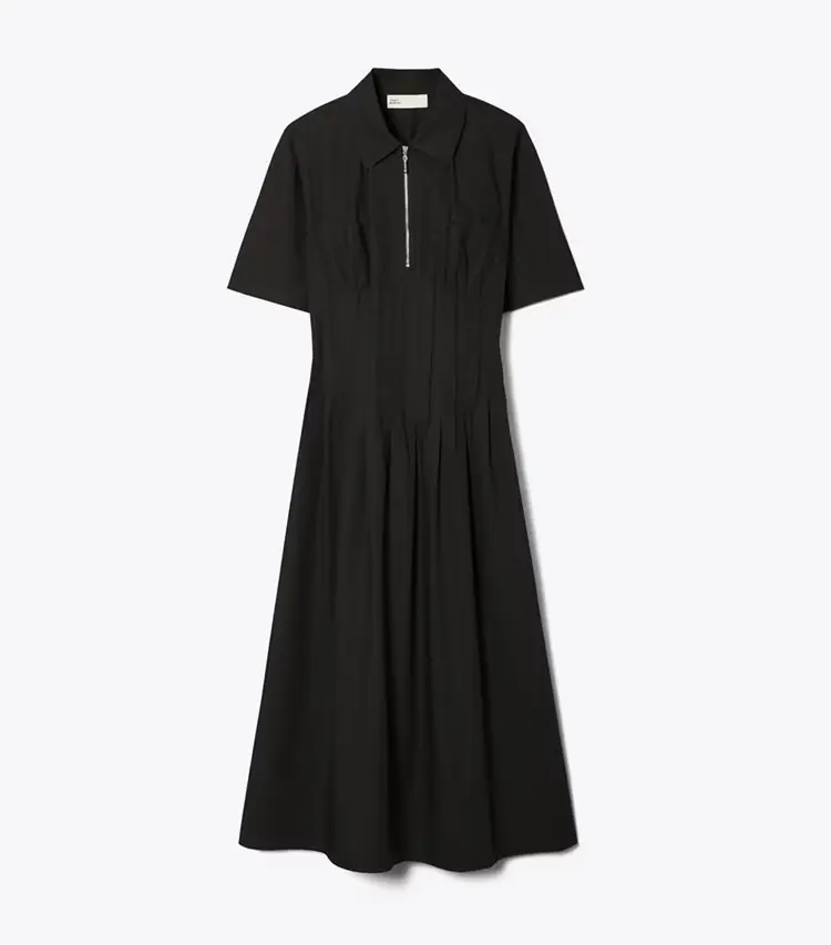Poplin Pleat-Waist Dress