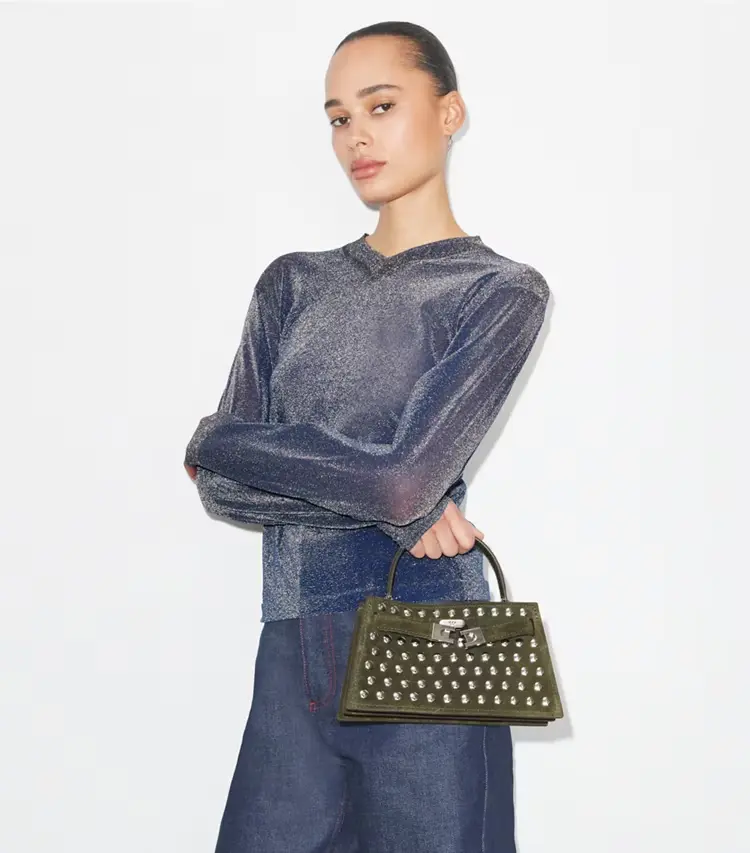 Mini Lee Radziwill Studded Suede Top-Handle Bag - Image 3