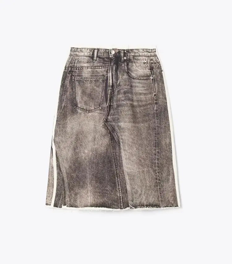 Overprinted Deconstructed Denim Skirt