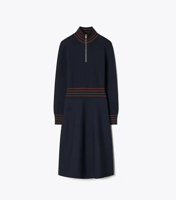 A-Line Turtleneck Zip Dress
