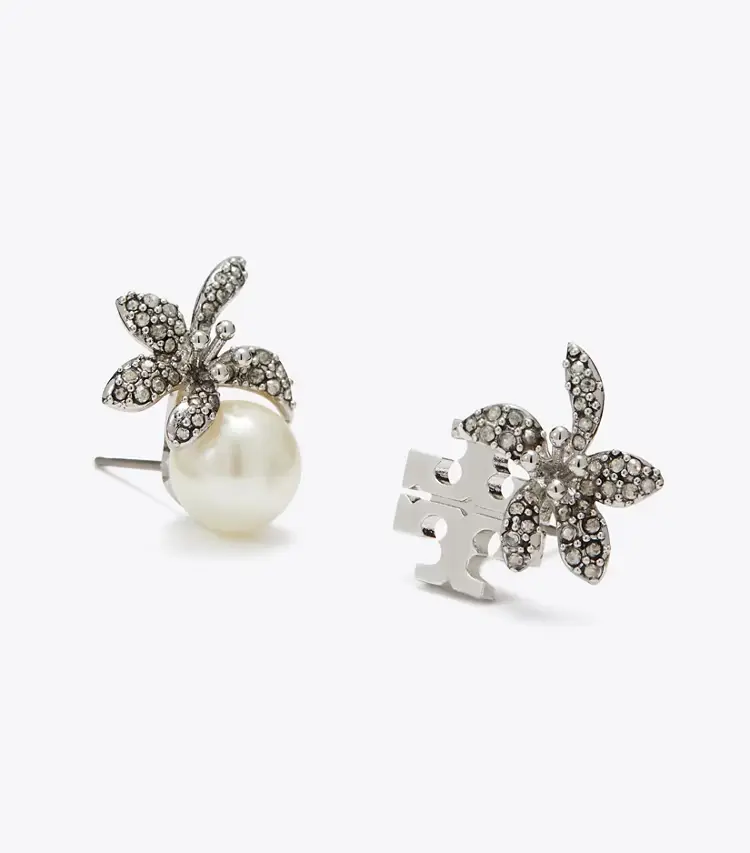 Moondance Pearl And Flower Stud Earrings - Image 2