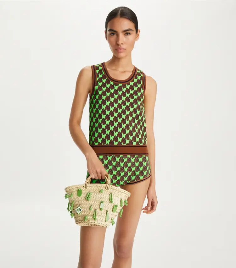 Small Raffia Embroidered Tote - Image 2