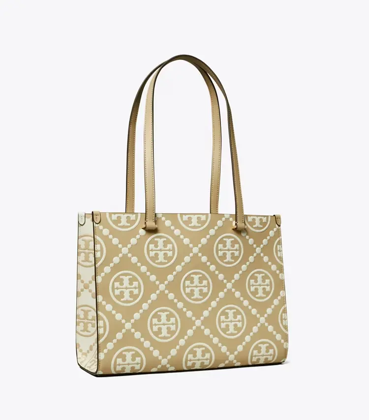 T Monogram Contrast Embossed Small Tote