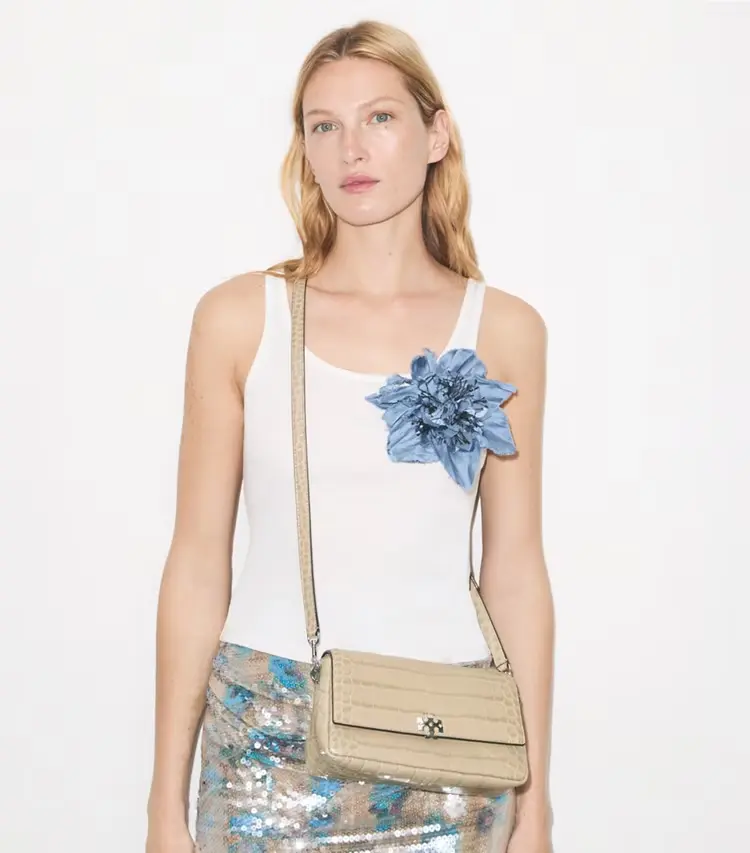 Small Charlie Croc-Embossed Shoulder Bag - Image 3