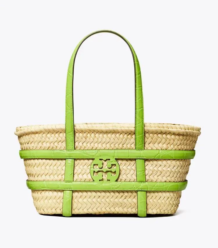 Small Ella Croc-Embossed Straw Basket - Image 3