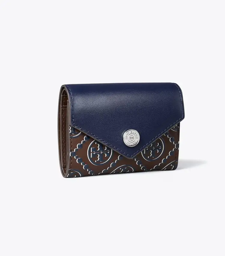 T Monogram Contrast Embossed Small Envelope Wallet