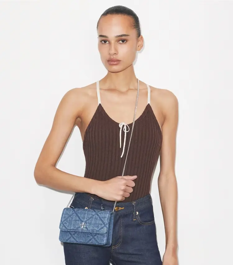 Mini Kira Diamond Quilt Denim Top-Handle Crossbody - Image 2