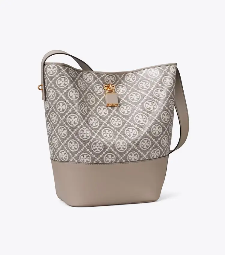 T Monogram Coated Jacquard Lock Slim Bucket Bag