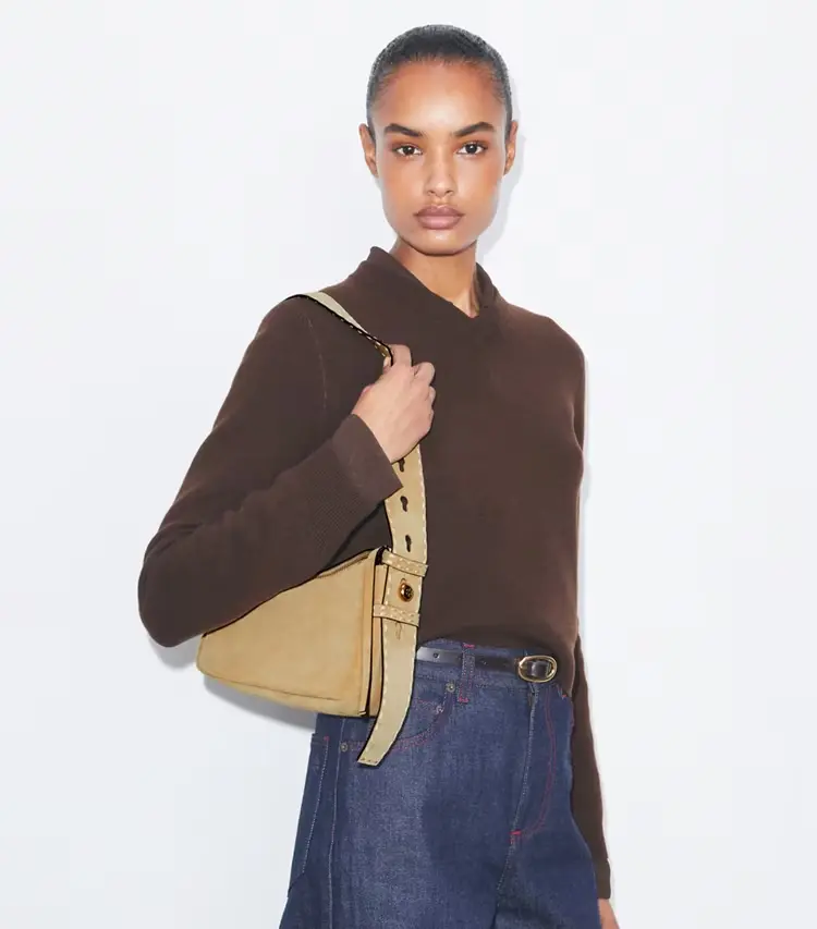 Small Romy Suede Pick Stitch Shoulder Bag - Image 2