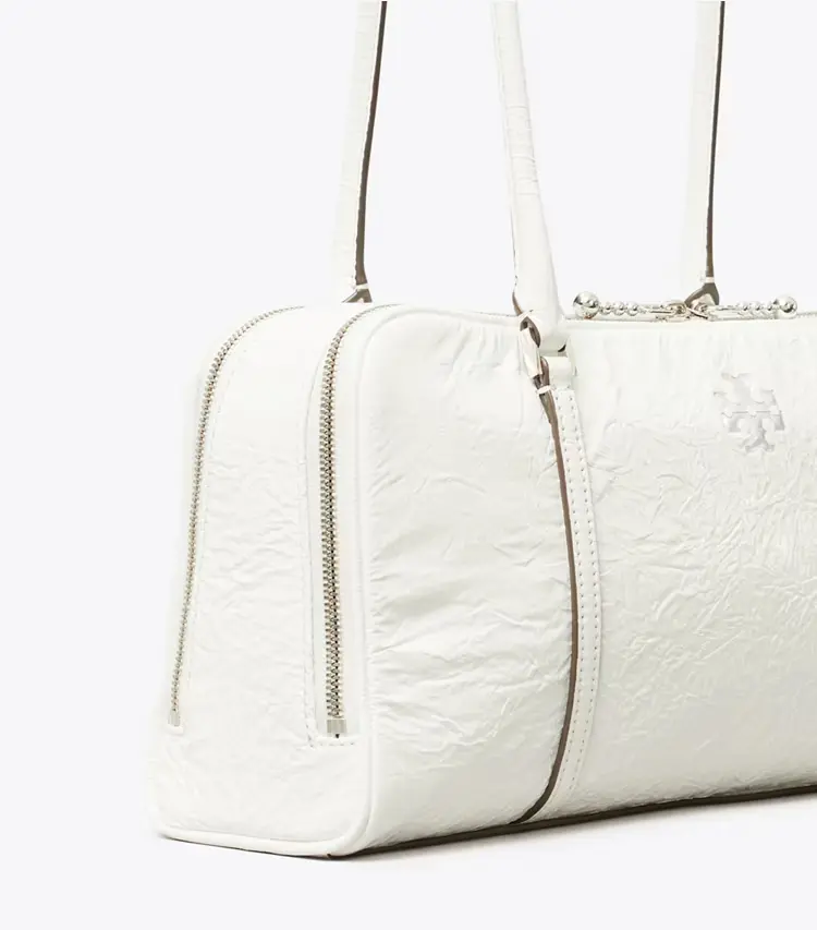 Small Crinkle Leather Marshmallow Satchel - Image 4