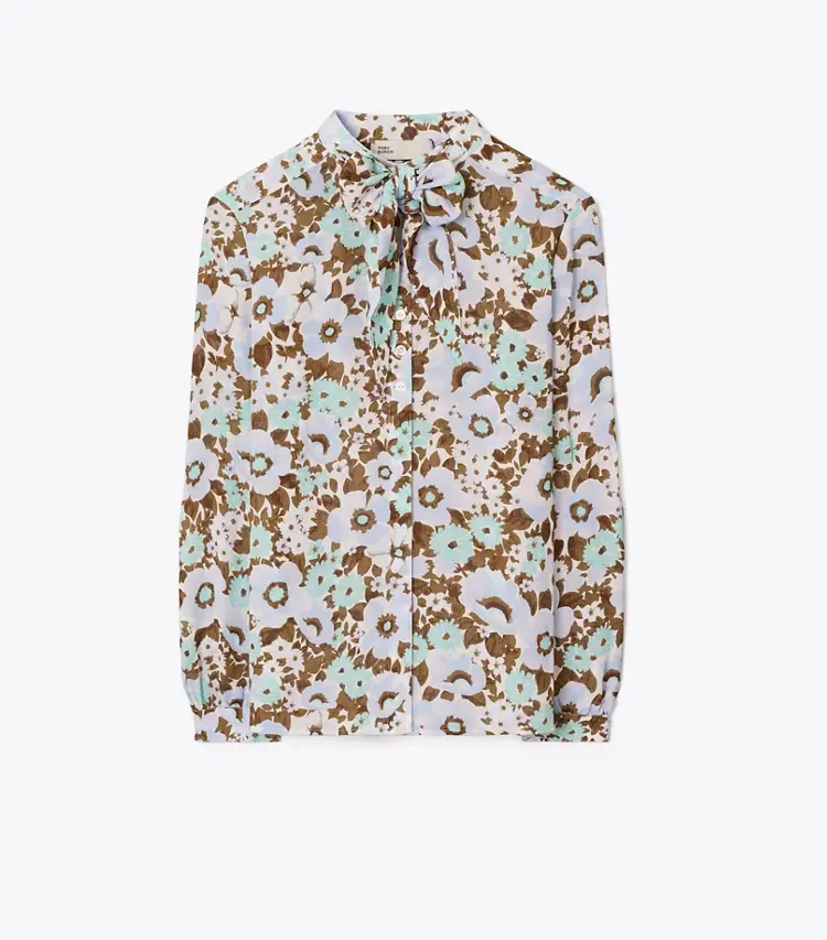 Printed Viscose Bow Blouse