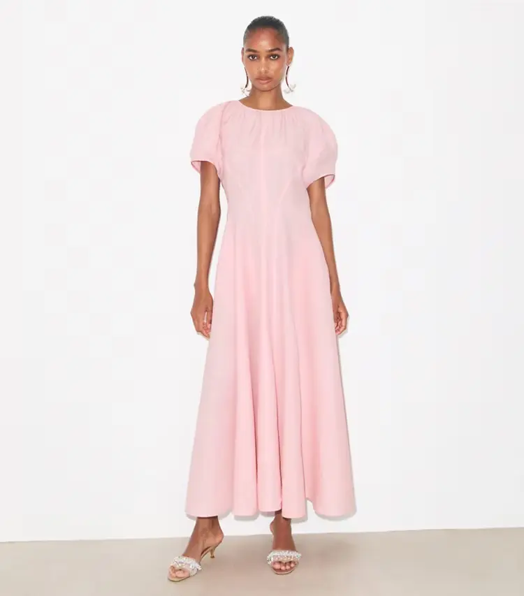 Balloon Sleeve Linen Dress - Image 2