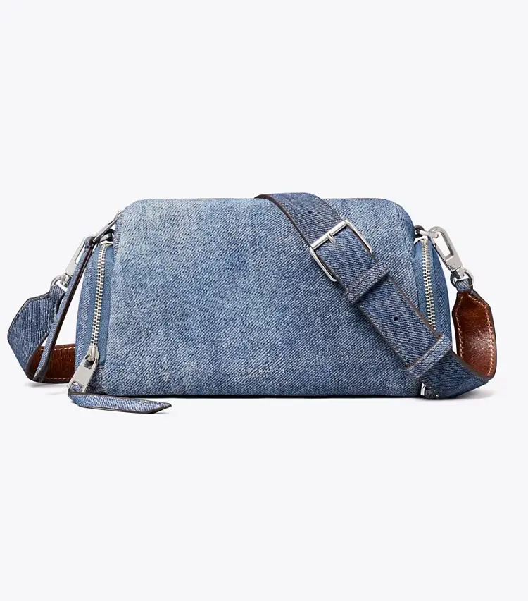 Perry Denim-Print Suede Voyager Crossbody Bag - Image 3