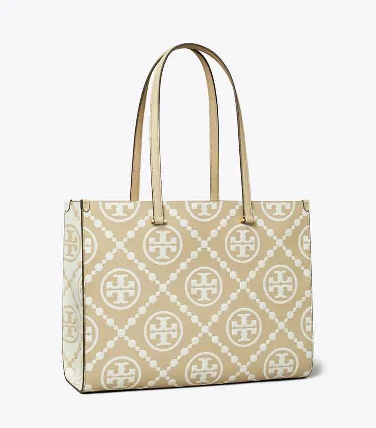 T Monogram Contrast Embossed Tote