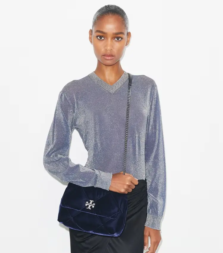 Small Kira Diamond Quilt Velvet PavÉ Shoulder Bag - Image 3