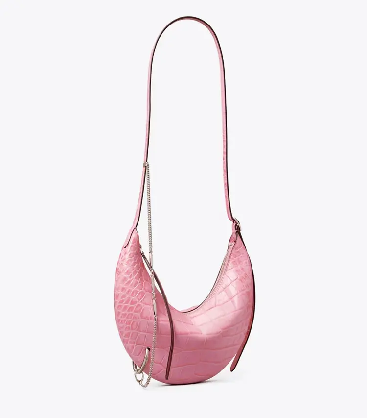 Pierced Croc-Embossed Crossbody Bag