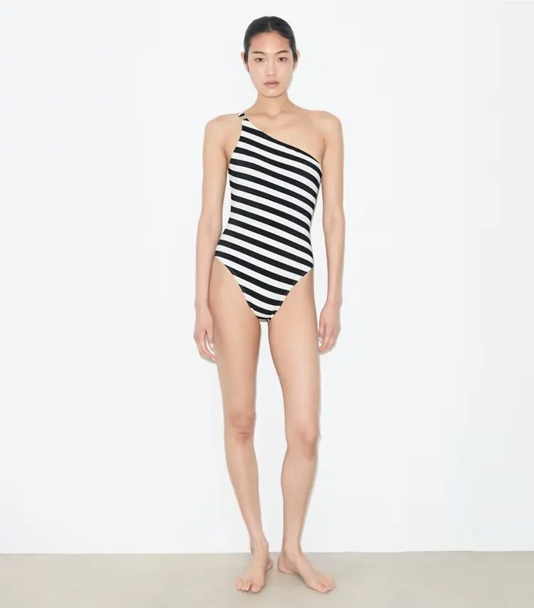 One Shoulder Striped Swimsuit - Image 3