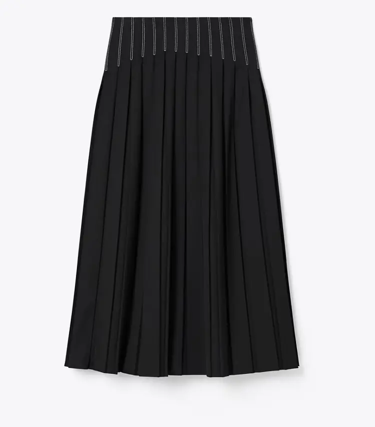 Wool Twill Pleated Skirt