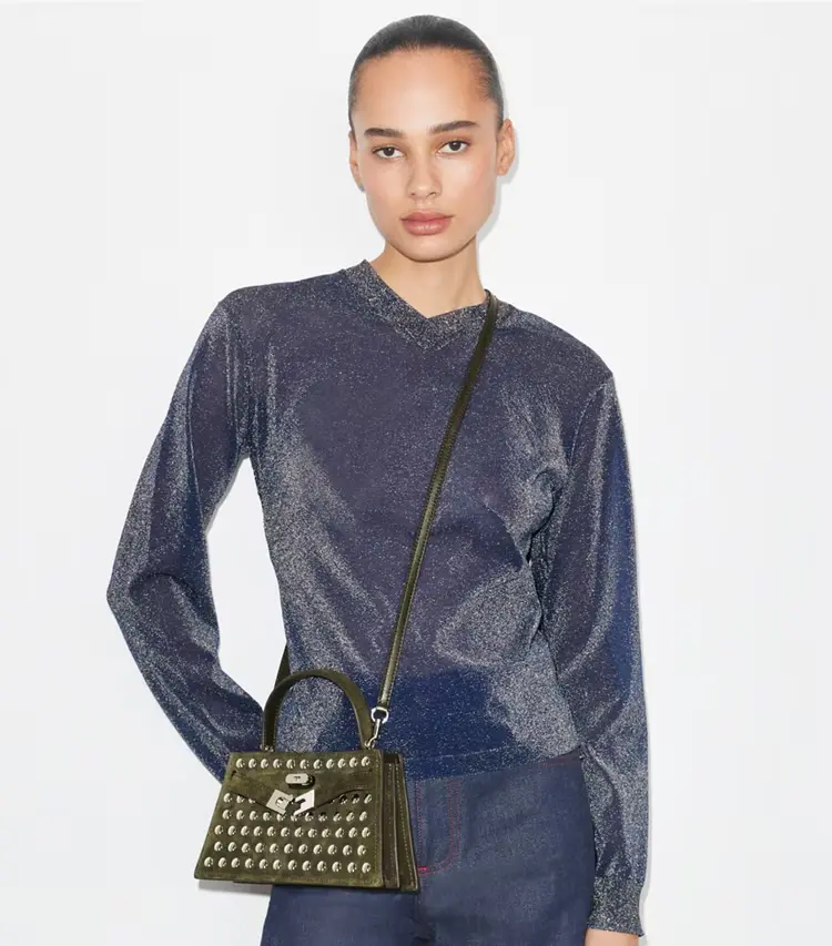 Mini Lee Radziwill Studded Suede Top-Handle Bag - Image 2