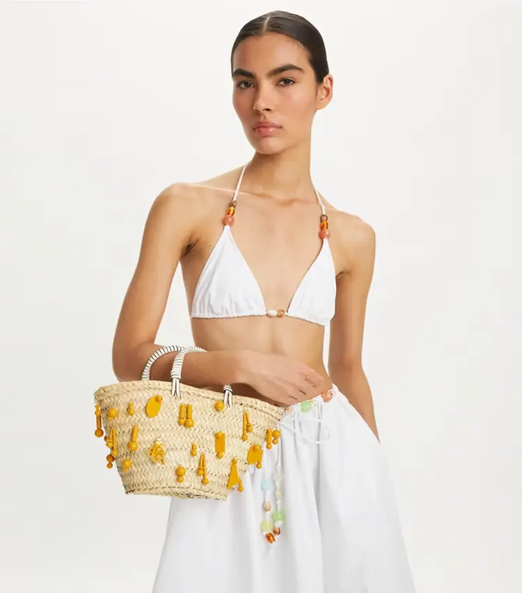 Small Raffia Embroidered Tote - Image 2