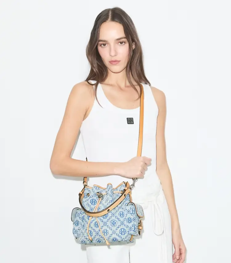 T Monogram Denim Bucket Bag - Image 3