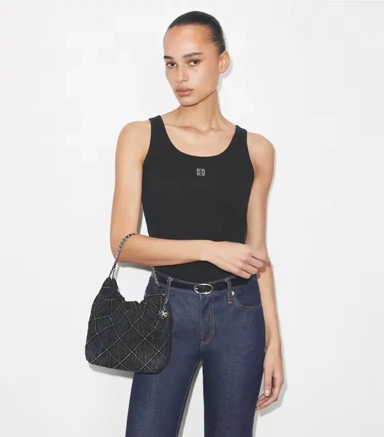 Mini Fleming Soft Denim Hobo Bag - Image 2