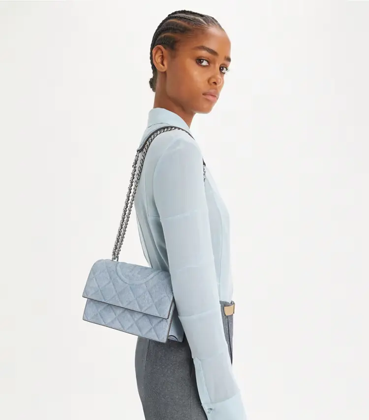 Small Fleming Denim-Print Suede Shoulder Bag - Image 2